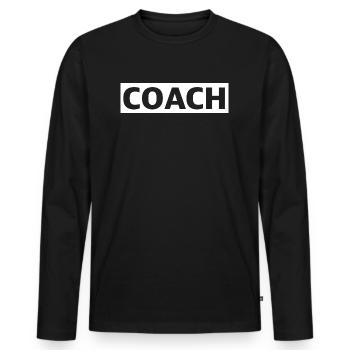 Coach | Fitnesstrainer, Fitness, Workout, Protein - Männer Premium Bio Langarmshirt - Schwarz - Vorne - Nico (187cm)