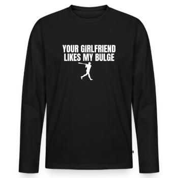 Deine Freundin mag meinen Bulge Lustiger Herren-Ba - Männer Premium Bio Langarmshirt - Schwarz - Vorne - Nico (187cm)