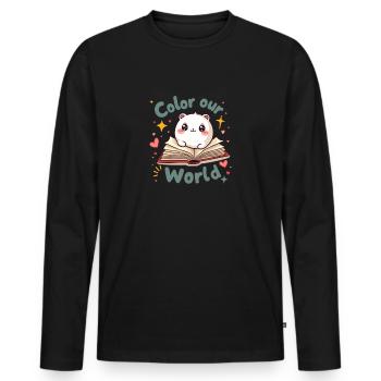 Färben Sie unsere Welt: Sommerlese-BücherwurmS für - Männer Premium Bio Langarmshirt - Schwarz - Vorne - Nico (187cm)