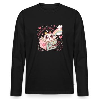 Färben Sie unsere Welt: Sommerlese-BücherwurmS für - Männer Premium Bio Langarmshirt - Schwarz - Vorne - Nico (187cm)