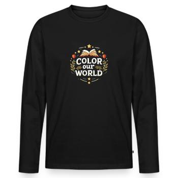 Färben Sie unsere Welt: Sommerlese-Bücherwurm für - Männer Premium Bio Langarmshirt - Schwarz - Vorne - Nico (187cm)