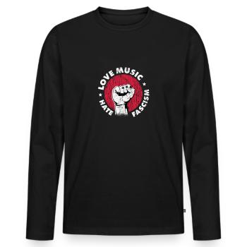 Love Music Hate Fascism Against Nazis Against Right - T-shirt manches longues Premium bio Homme - noir - Devant - Nico (187cm)