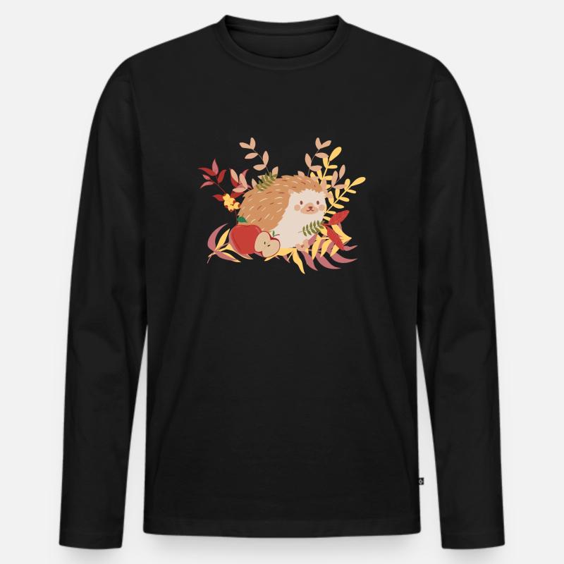 Autumn Hedgehog - Männer Premium Bio Langarmshirt - Schwarz