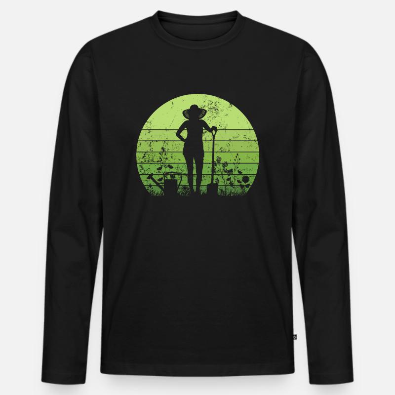 Gärtner im Garten Retro - Männer Premium Bio Langarmshirt - Schwarz