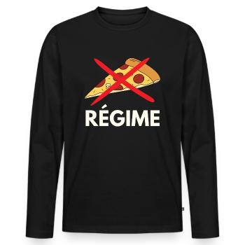 Régime la pizza c est fini - T-shirt manches longues Premium bio Homme - noir - Devant - Nico (187cm)