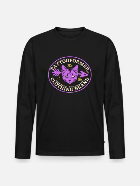 Violet Cat - Männer Premium Bio Langarmshirt - Schwarz