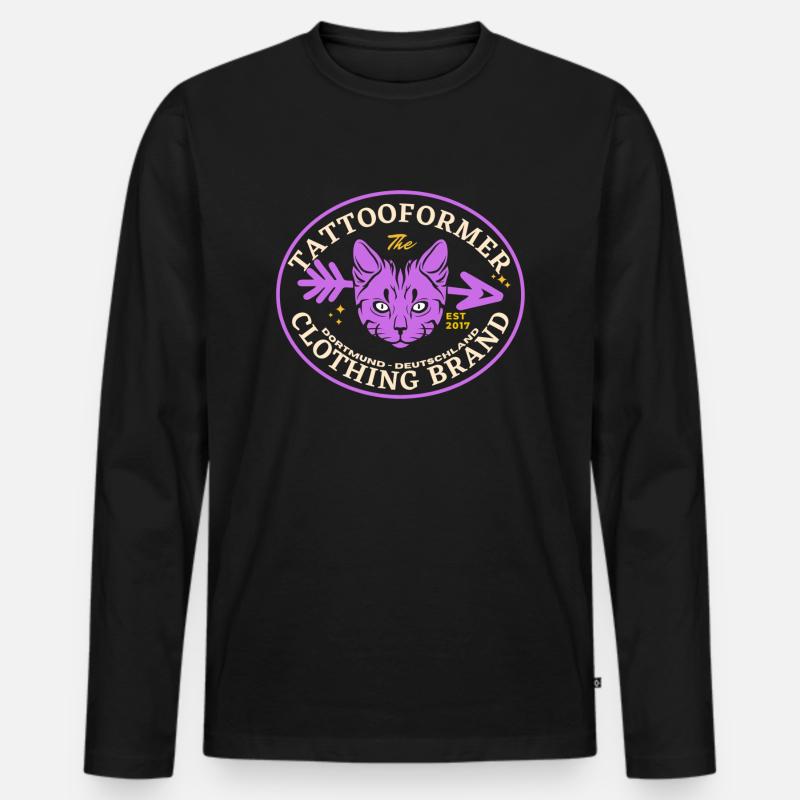 Violet Cat - Männer Premium Bio Langarmshirt - Schwarz