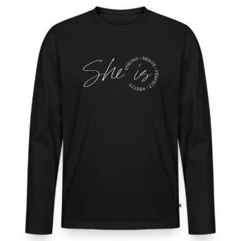 She is strong brave perfect pretty - T-shirt manches longues Premium bio Homme - noir - Devant - Nico (187cm)