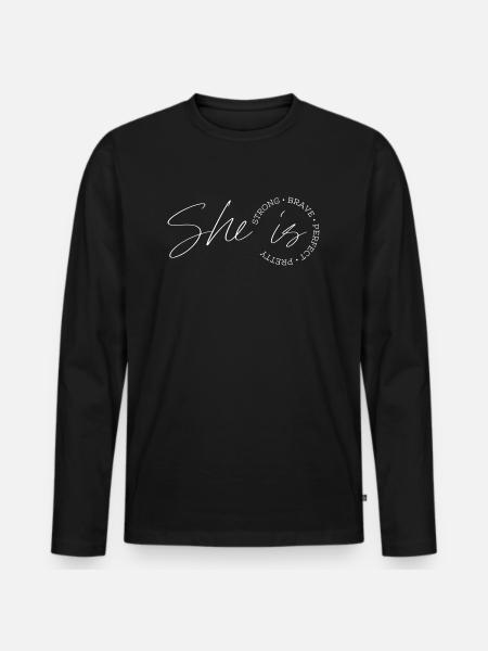 Hun er stærk modig perfekt smuk - Premium økologisk langærmet T-shirt til mænd - sort