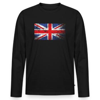 Vintage British Flag, Grunge Union Jack - Men's Premium Organic Long Sleeve Shirt - black - Front - Nico (187cm)