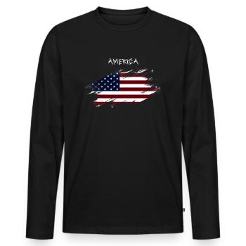 AMERICA - Men's Premium Organic Long Sleeve Shirt - black - Front - Nico (187cm)