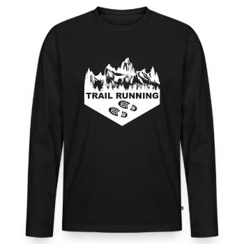 Trail Run Ultra Running Mountain Trekking Running - Men's Premium Organic Long Sleeve Shirt - black - Front - Nico (187cm)