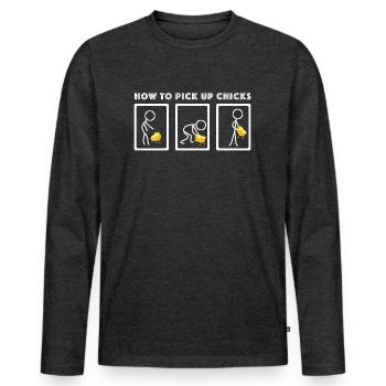 Comment ramasser du poulet | dictons drôles - T-shirt manches longues Premium bio Homme - anthracite chiné - Devant - Nico (187cm)