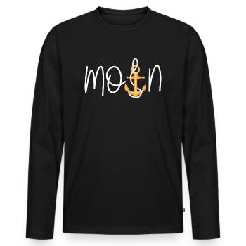 Moin mit Anker - Norddeutsche Begrüßung - Männer Premium Bio Langarmshirt - Schwarz - Vorne - Nico (187cm)