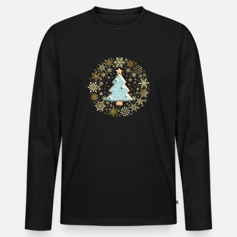 Lebkuchenplätzchen, Weihnachtsbaum Gingerbread - Männer Premium Bio Langarmshirt - Schwarz