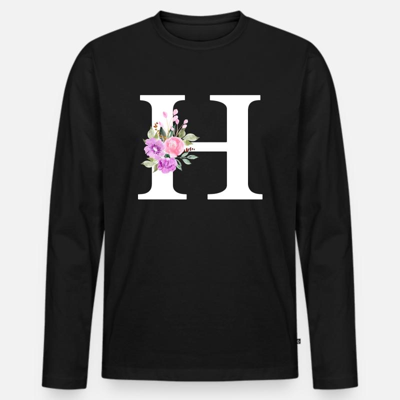 Lila Blumenbuchstabe h - Männer Premium Bio Langarmshirt - Schwarz