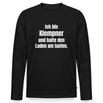 Plombier - T-shirt manches longues Premium bio Homme - noir - Devant - Nico (187cm)