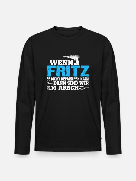 FRITZ - kann es reparieren - Männer Premium Bio Langarmshirt - Schwarz