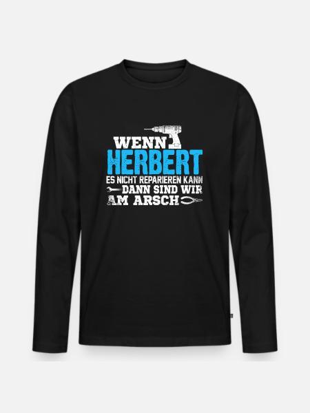 HERBERT - kann es reparieren - Männer Premium Bio Langarmshirt - Schwarz