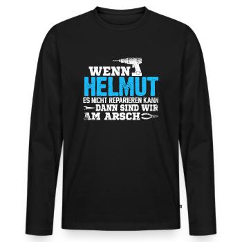 HELMUT - kann es reparieren - Männer Premium Bio Langarmshirt - Schwarz - Vorne - Nico (187cm)