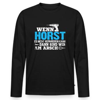 HORST - kann es reparieren - Männer Premium Bio Langarmshirt - Schwarz - Vorne - Nico (187cm)