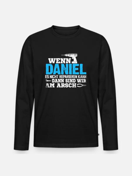 DANIEL - kann es reparieren - Männer Premium Bio Langarmshirt - Schwarz
