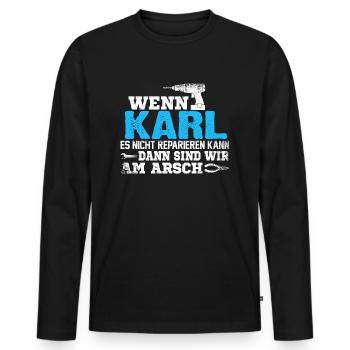 KARL - kann es reparieren - Männer Premium Bio Langarmshirt - Schwarz - Vorne - Nico (187cm)