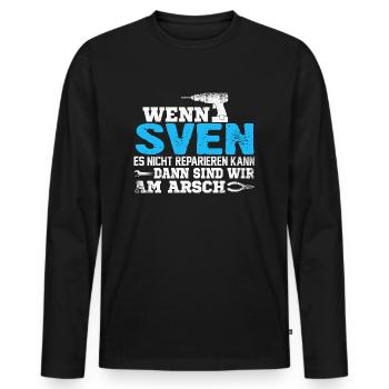 SVEN - kann es reparieren - Männer Premium Bio Langarmshirt - Schwarz - Vorne - Nico (187cm)