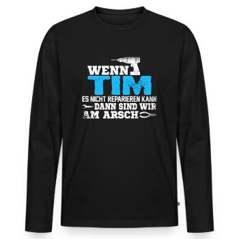 TIM - kann es reparieren - Männer Premium Bio Langarmshirt - Schwarz - Vorne - Nico (187cm)