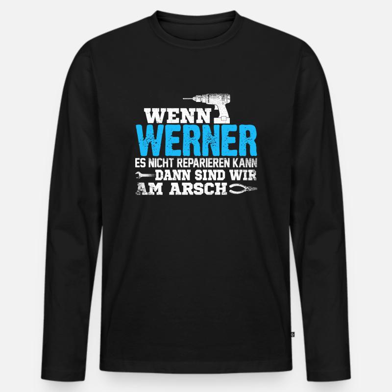 WERNER - kann es reparieren - Männer Premium Bio Langarmshirt - Schwarz