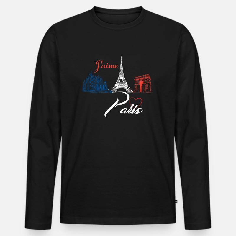 Ich liebe Paris - Männer Premium Bio Langarmshirt - Schwarz