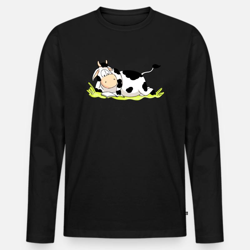 Reading Cow - Männer Premium Bio Langarmshirt - Schwarz