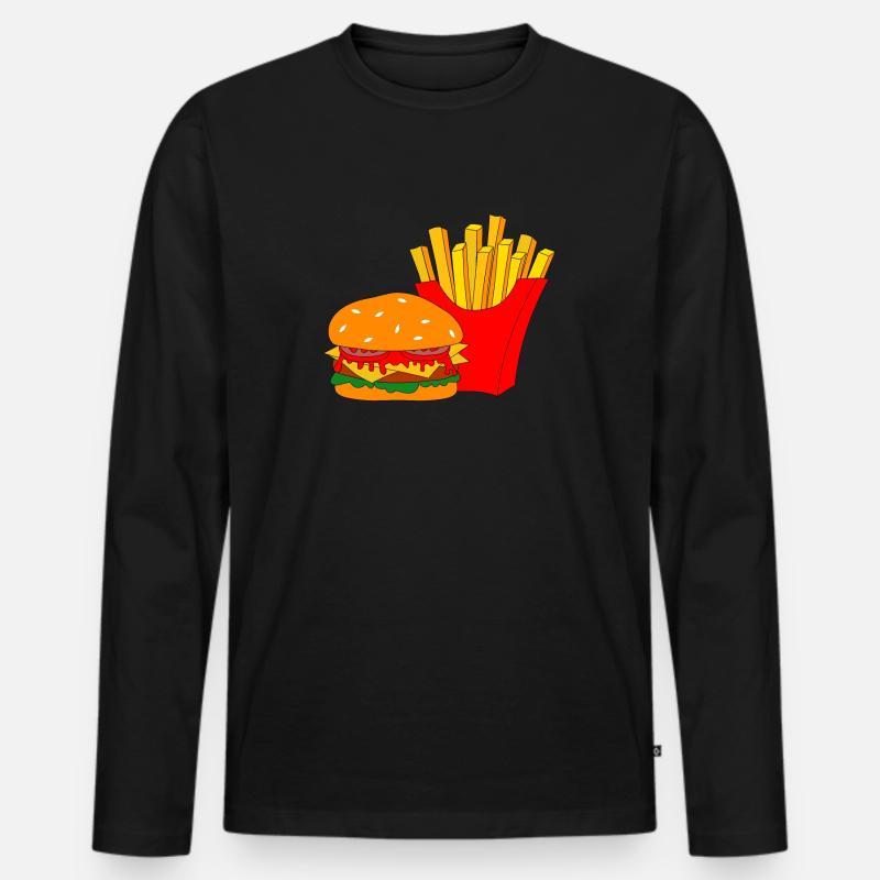 Burger mit Pommes - Männer Premium Bio Langarmshirt - Schwarz