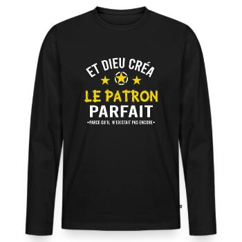 Patron cadeau drôle humour pdg - T-shirt manches longues Premium bio Homme - noir - Devant - Nico (187cm)