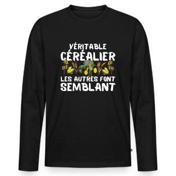 Cadeau Homme Veritable Cerealier Humour Paysan - T-shirt manches longues Premium bio Homme - noir - Devant - Nico (187cm)