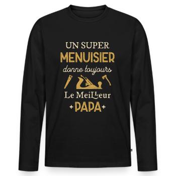 Super Papa Menuisier Cadeau Fete Des Peres - T-shirt manches longues Premium bio Homme - noir - Devant - Nico (187cm)