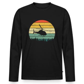 Hélicoptère Rétro Pilote Hélicoptère Maquette - T-shirt manches longues Premium bio Homme - noir - Devant - Nico (187cm)