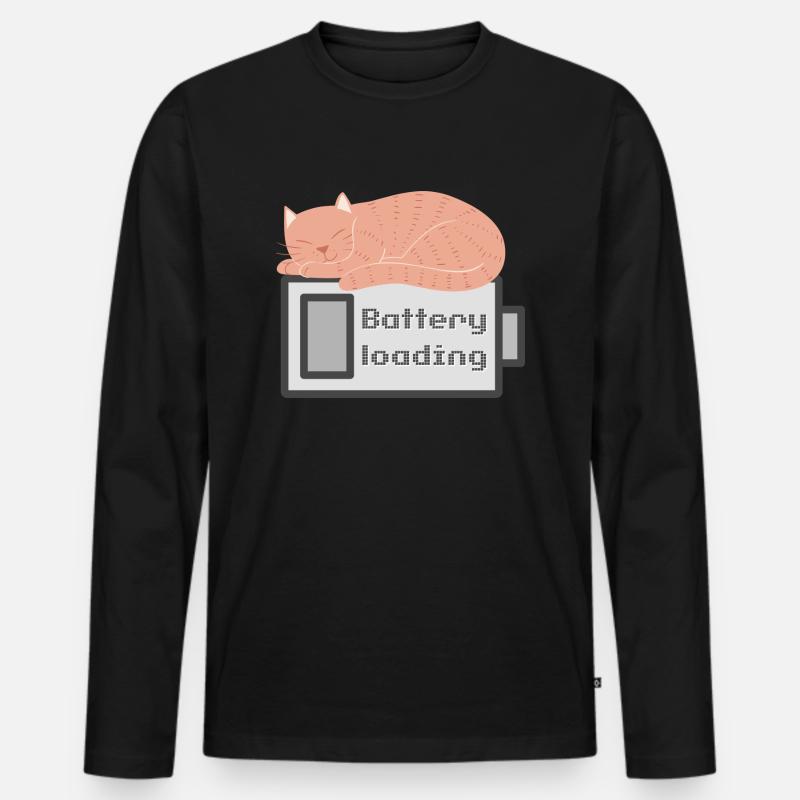 BATTERY LOADING CAT - Männer Premium Bio Langarmshirt - Schwarz