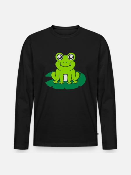 Cute frog sits water lily - Men's Premium Organic Long Sleeve Shirt - black