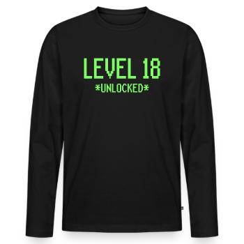 18e anniversaire Niveau 18 Jeux cadeaux - T-shirt manches longues Premium bio Homme - noir - Devant - Nico (187cm)