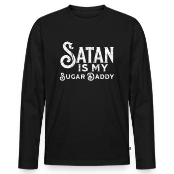 Satan is my Sugar Daddy Ironie Sarkasmus Spruch - Männer Premium Bio Langarmshirt - Schwarz - Vorne - Nico (187cm)