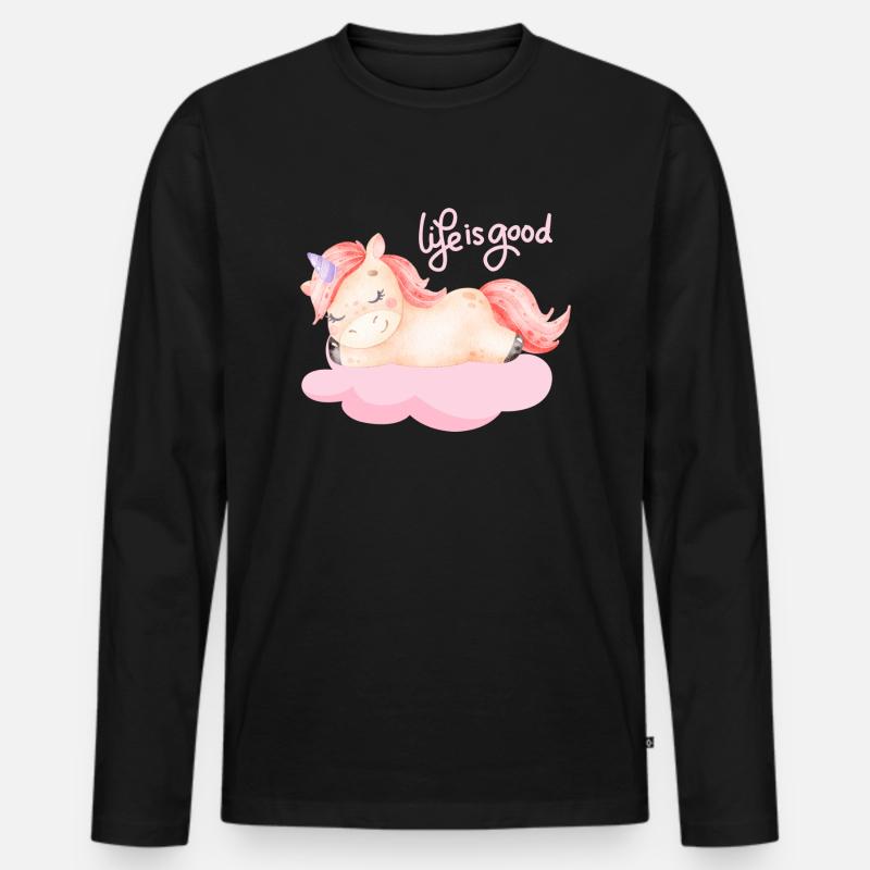 Einhorn - Männer Premium Bio Langarmshirt - Schwarz