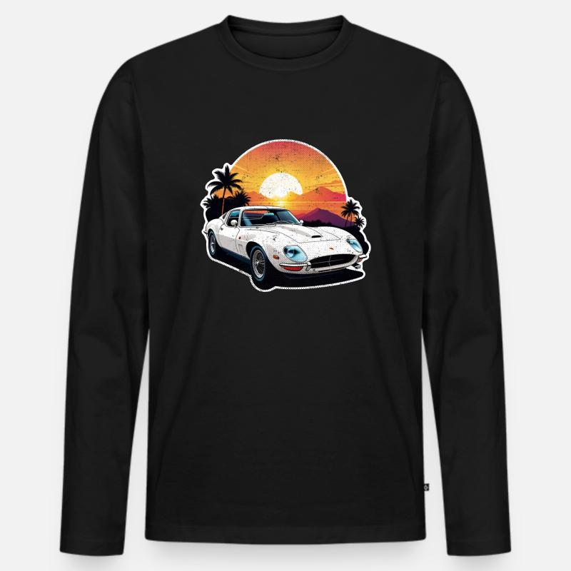 Oldtimer Sonnenuntergang - Männer Premium Bio Langarmshirt - Schwarz