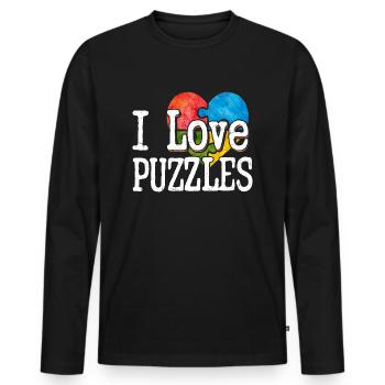 I Love Puzzles Piece Jigsaw Puzzle - Men's Premium Organic Long Sleeve Shirt - black - Front - Nico (187cm)