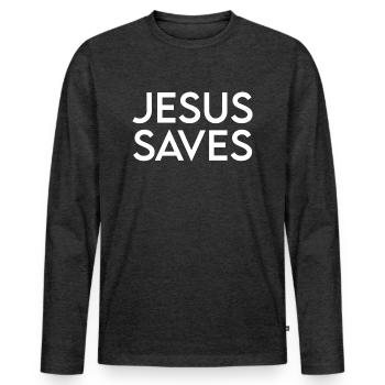 JÉSUS SAVE - T-shirt manches longues Premium bio Homme - anthracite chiné - Devant - Nico (187cm)