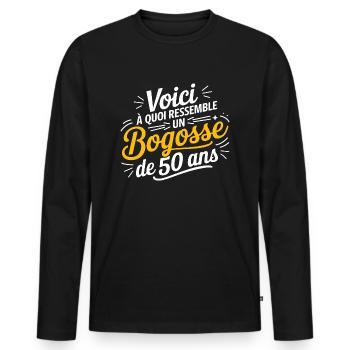 50 BECHER - Männer Premium Bio Langarmshirt - Schwarz - Vorne - Nico (187cm)