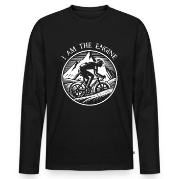 Vintage Bicycle T-Shirt – I Am The Engine Saying - Men's Premium Organic Long Sleeve Shirt - black - Front - Nico (187cm)