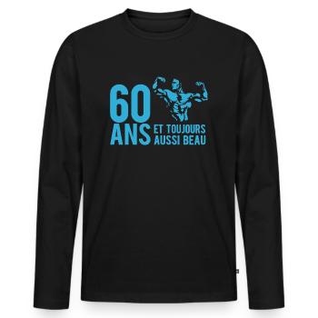 60 ans et toujours aussi beau - T-shirt manches longues Premium bio Homme - noir - Devant - Nico (187cm)