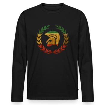 Casque de Troie dans une couronne de laurier - T-shirt manches longues Premium bio Homme - noir - Devant - Nico (187cm)