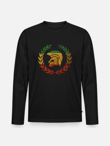 Trojanischer Helm im Lorbeerkranz - Männer Premium Bio Langarmshirt - Schwarz